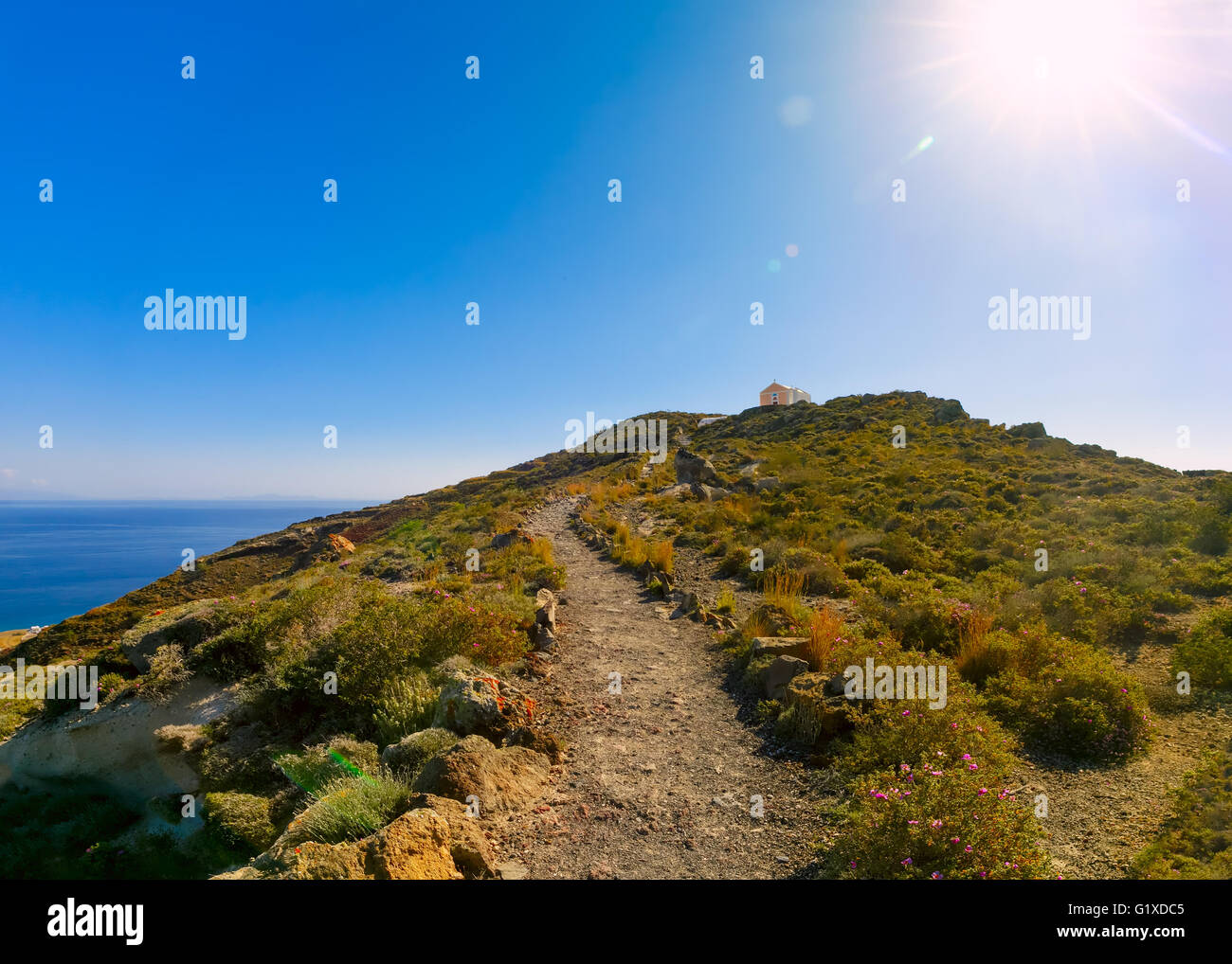 Sentiero escursionistico da Oia al Fira di Santorini, Grecia Foto Stock