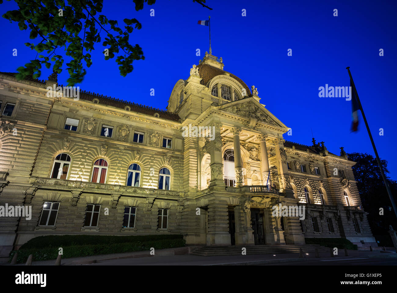 Palazzo del Reno Strasburgo, Palais du Rhin, notte, secolo XIX, Place de la République square, Neustadt, Strasburgo, Alsazia, Francia, Europa Foto Stock