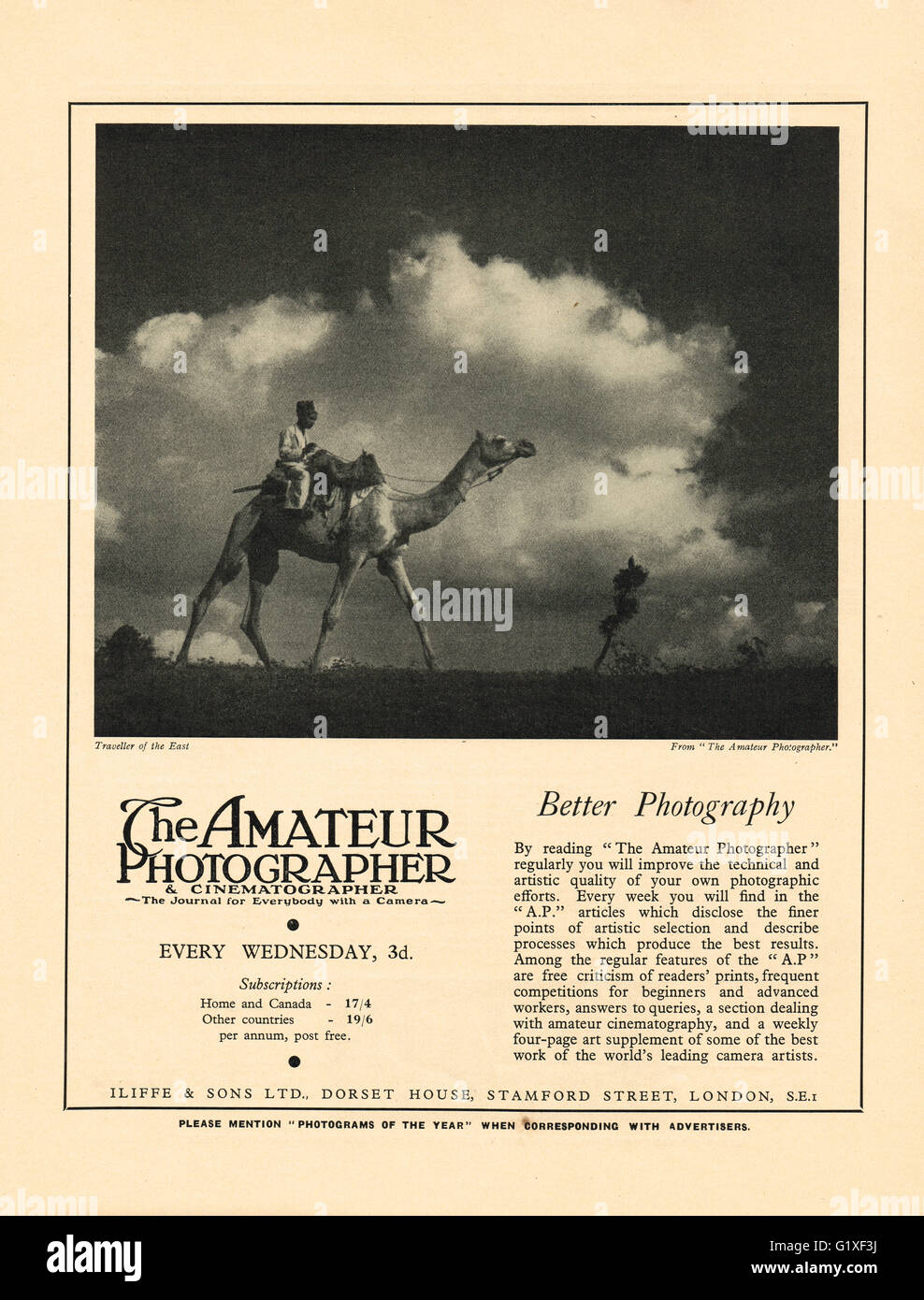 1936 Annuncio per Fotografo dilettante Foto Stock