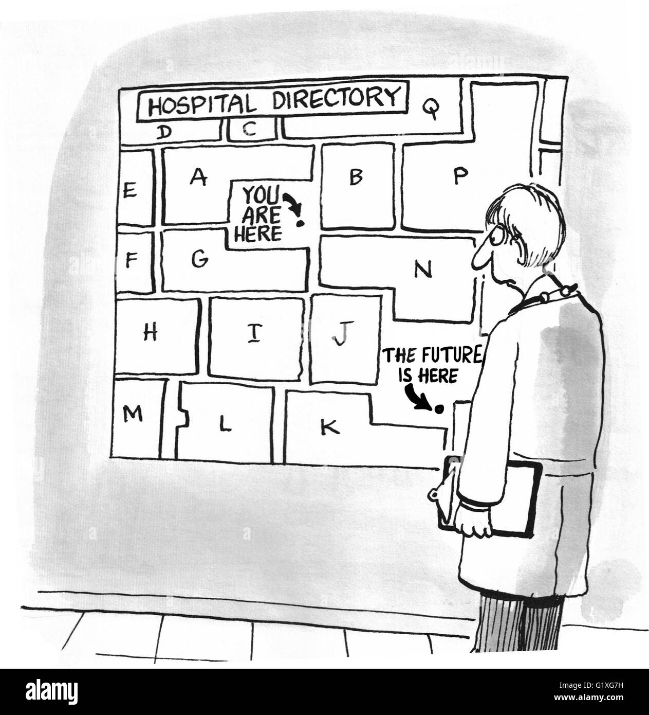 Medical cartoon di trovare il futuro. Foto Stock