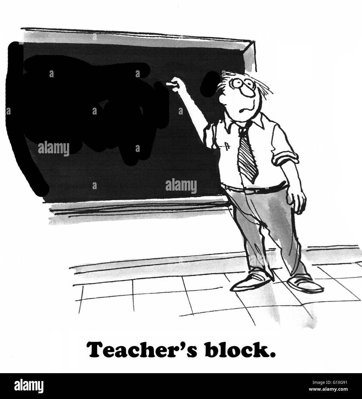 Istruzione cartoon circa insegnante del blocco. Foto Stock