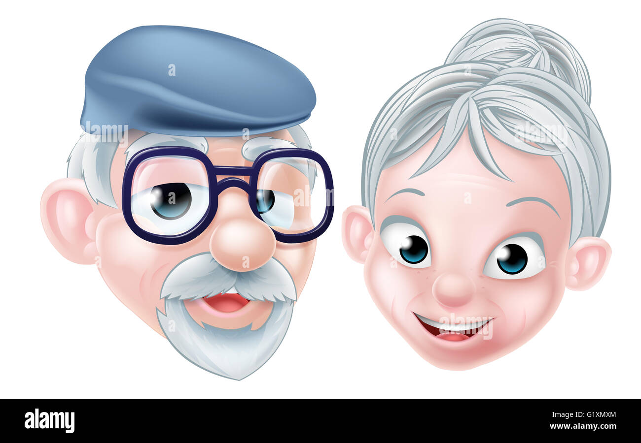 Personaggio dei fumetti coppia di anziani un anziano pensionato nonni pensionati anziana coppia uomo e donna Foto Stock