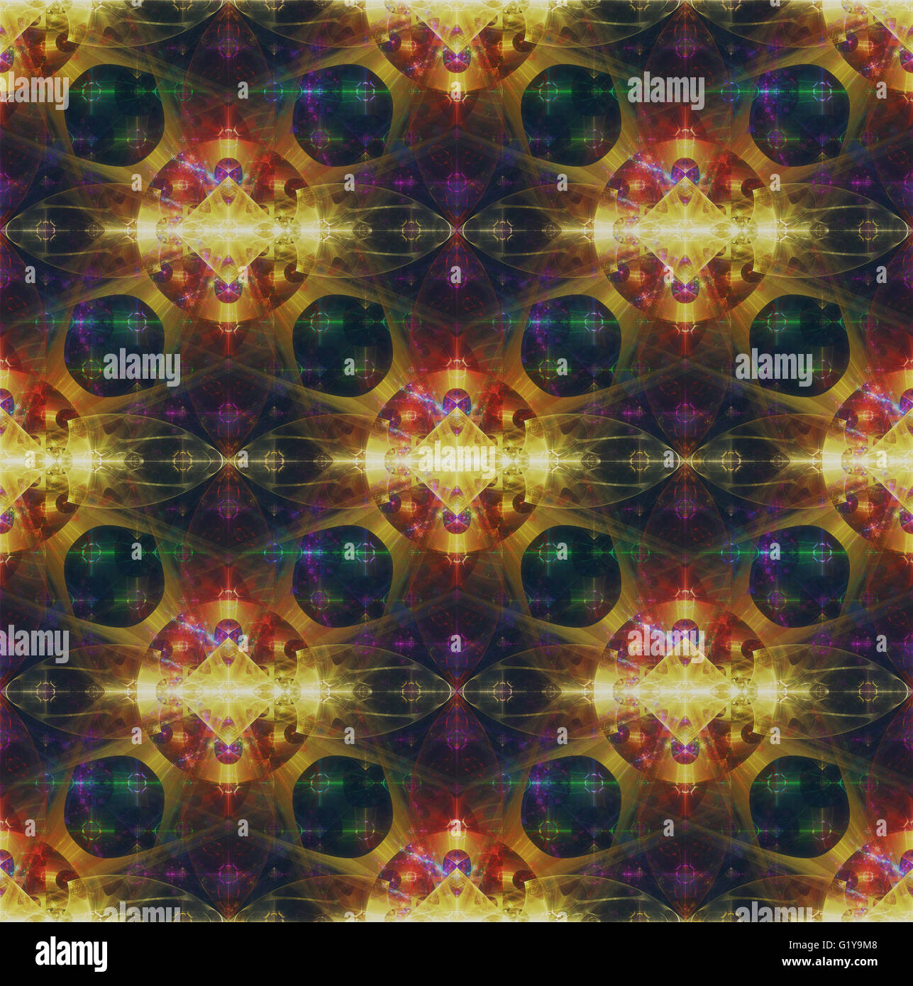 Bella abstract fractal pattern in oro incandescente, verde, rosso e viola Foto Stock