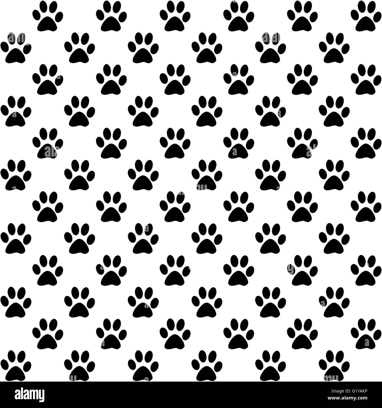 Paw stampe in nero su sfondo bianco, un modello senza giunture Foto Stock