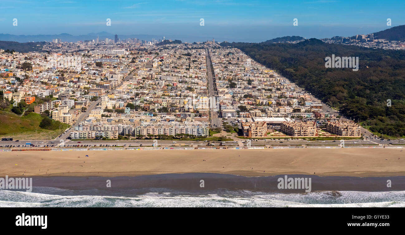 Vista aerea, Richond esterno con Balboa Street, Cabrillo Street e Fulton Street, blocchi di insediamento, San Francisco Foto Stock