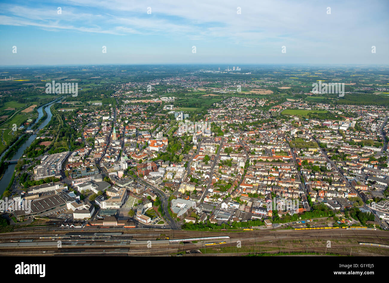 Vista aerea, panoramica su Hamm, nel centro della città, centro città, rimodellamento Museum District, Hamm, la zona della Ruhr, Renania settentrionale-Vestfalia, Foto Stock