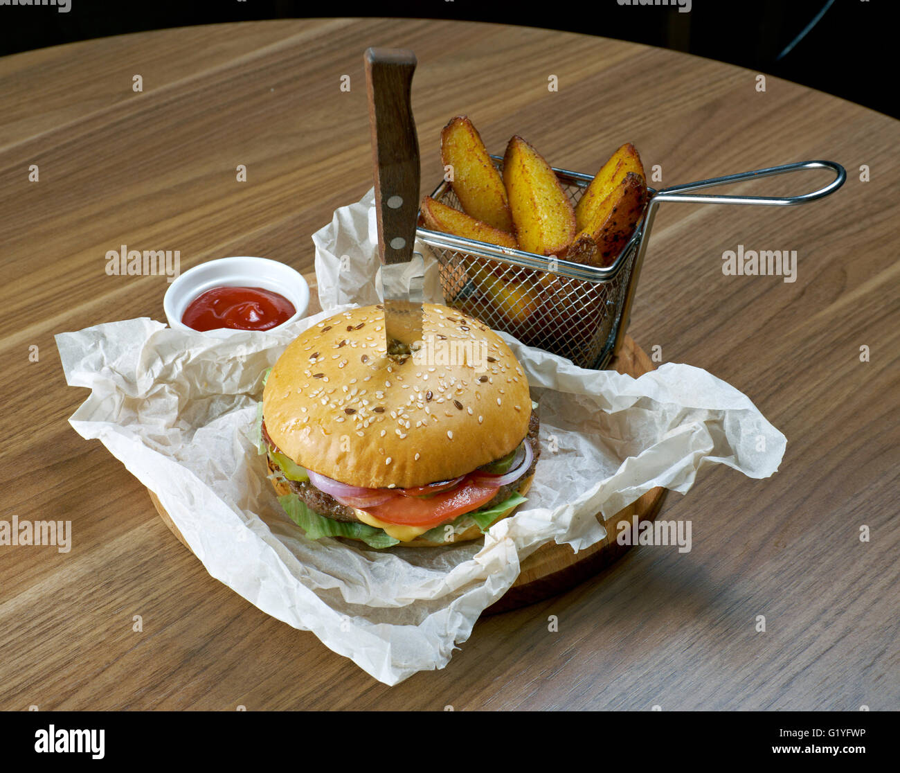 Buffalo burger hamburger fatto con carne di bufalo dalla American bison Foto Stock