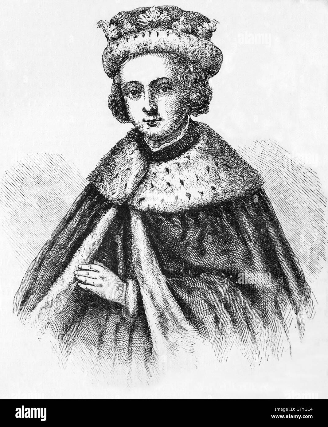 Boy King Edward V (dell'Inghilterra) deposto tre mesi dopo la sua adesione nel 1483, in favore di suo zio (Richard III), Egli è creduto di essere stato assassinato (con il suo fratello) nella Torre di Londra su Richard ordini. Foto Stock