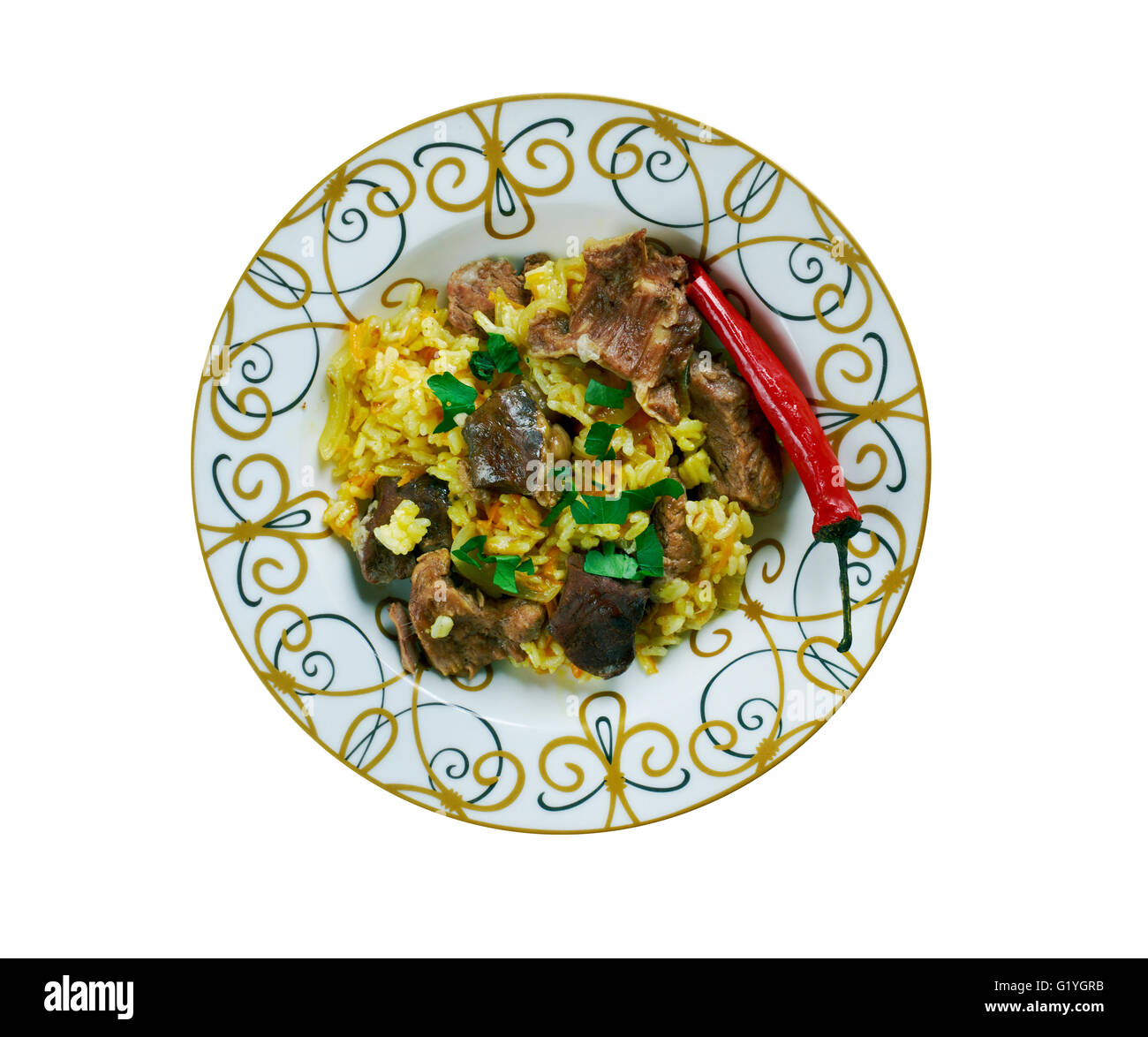 Ruzz Khaloot bil - riso libico con il fegato e le mandorle.cucina africana Foto Stock