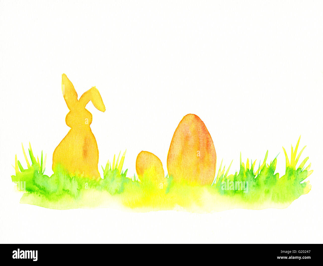 Coniglietto di pasqua con le uova di pasqua pittura ad acquerello Foto Stock