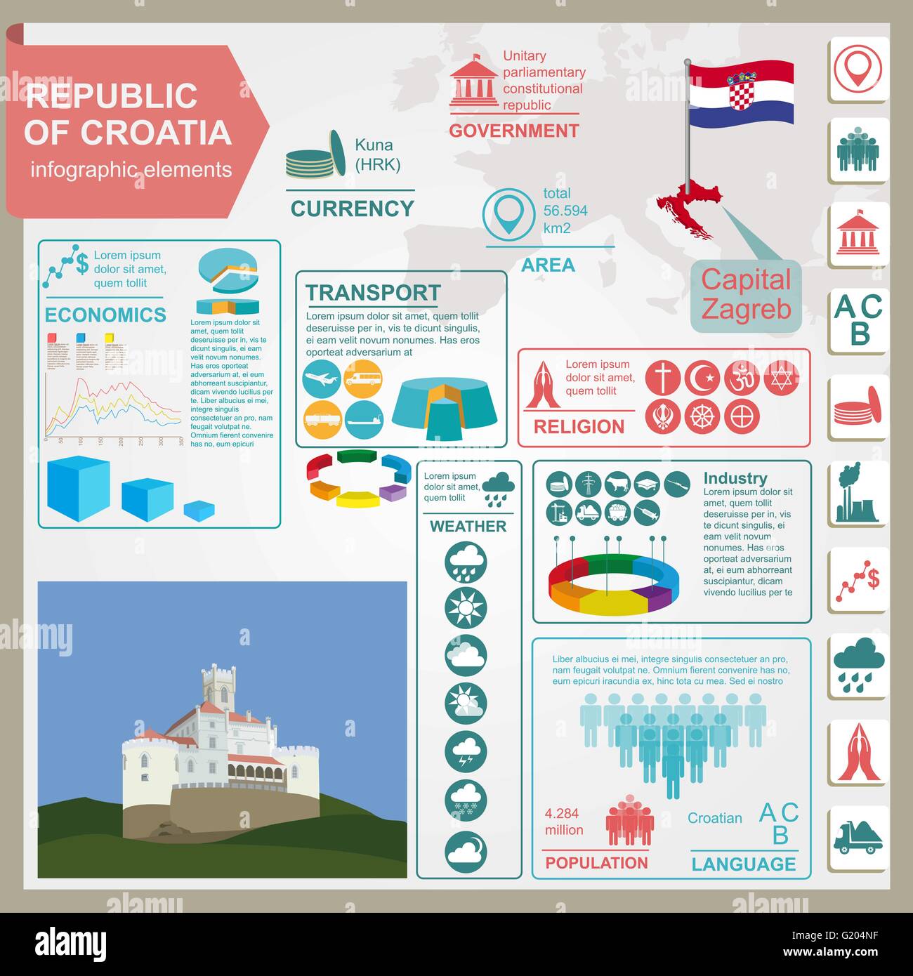 Croazia infographics, dati statistici attrazioni. Illustrazione Vettoriale Illustrazione Vettoriale