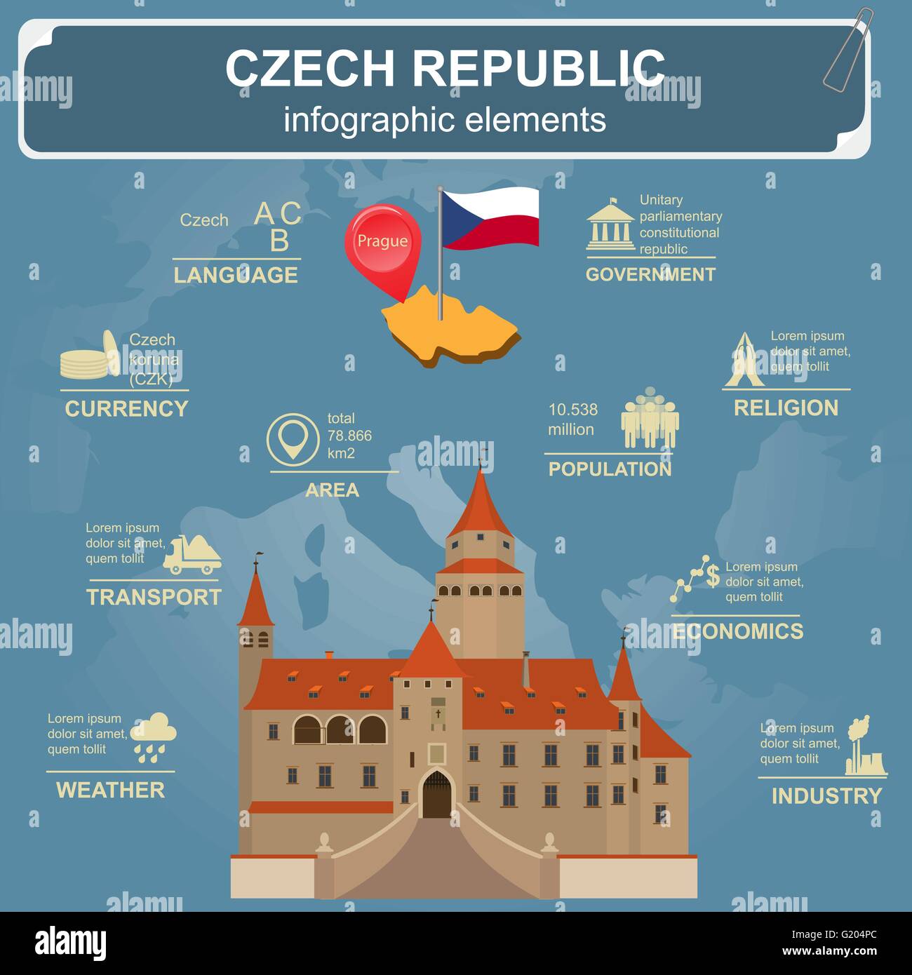 Infographics ceca, dati statistici attrazioni. Illustrazione Vettoriale Illustrazione Vettoriale