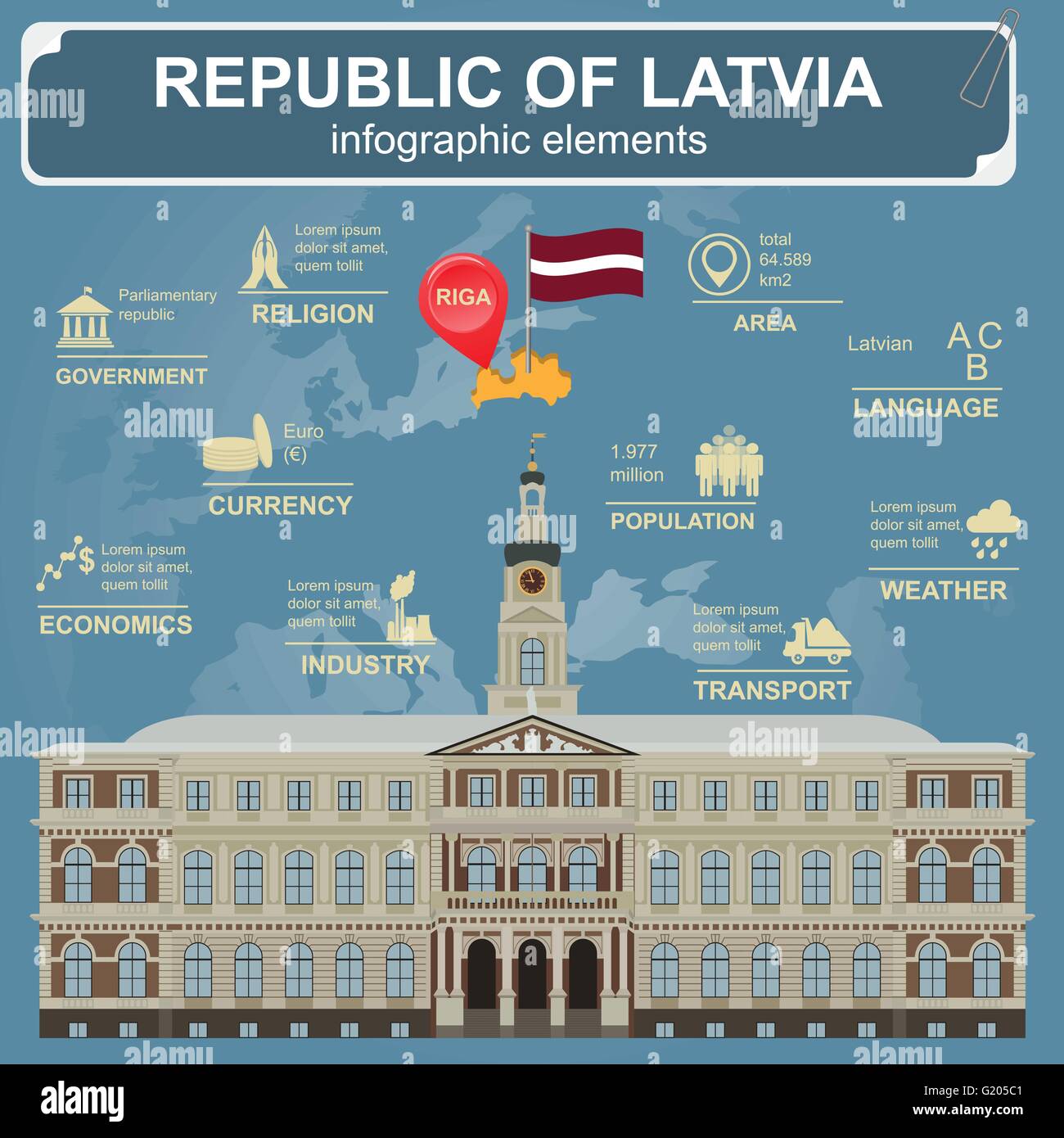La lettonia infographics, dati statistici attrazioni. Illustrazione Vettoriale Illustrazione Vettoriale
