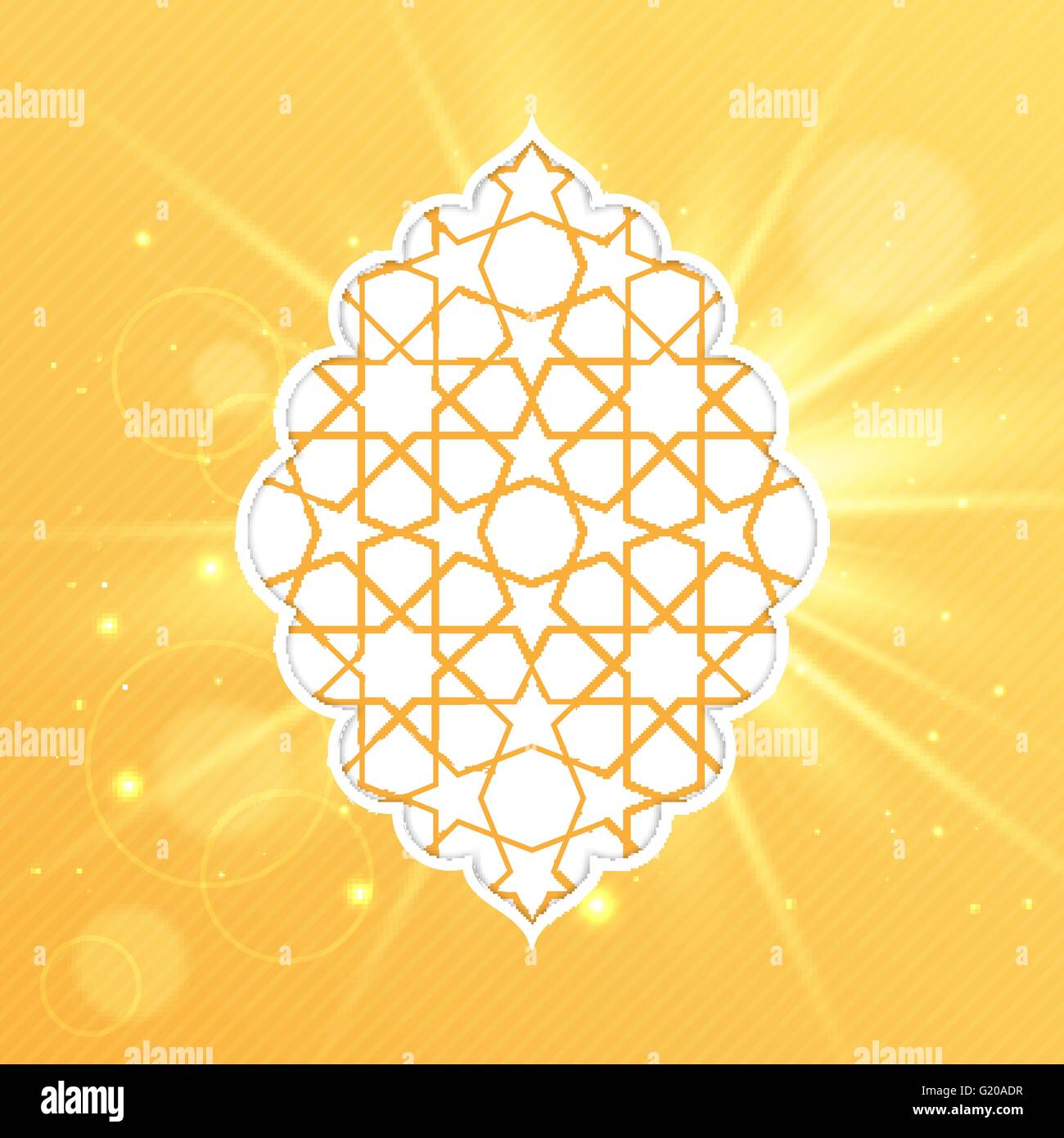 Illustrazione Vettoriale di Eid Mubarak greeting card design Islamico con motivo decorativo su golden sfondo luminoso Illustrazione Vettoriale