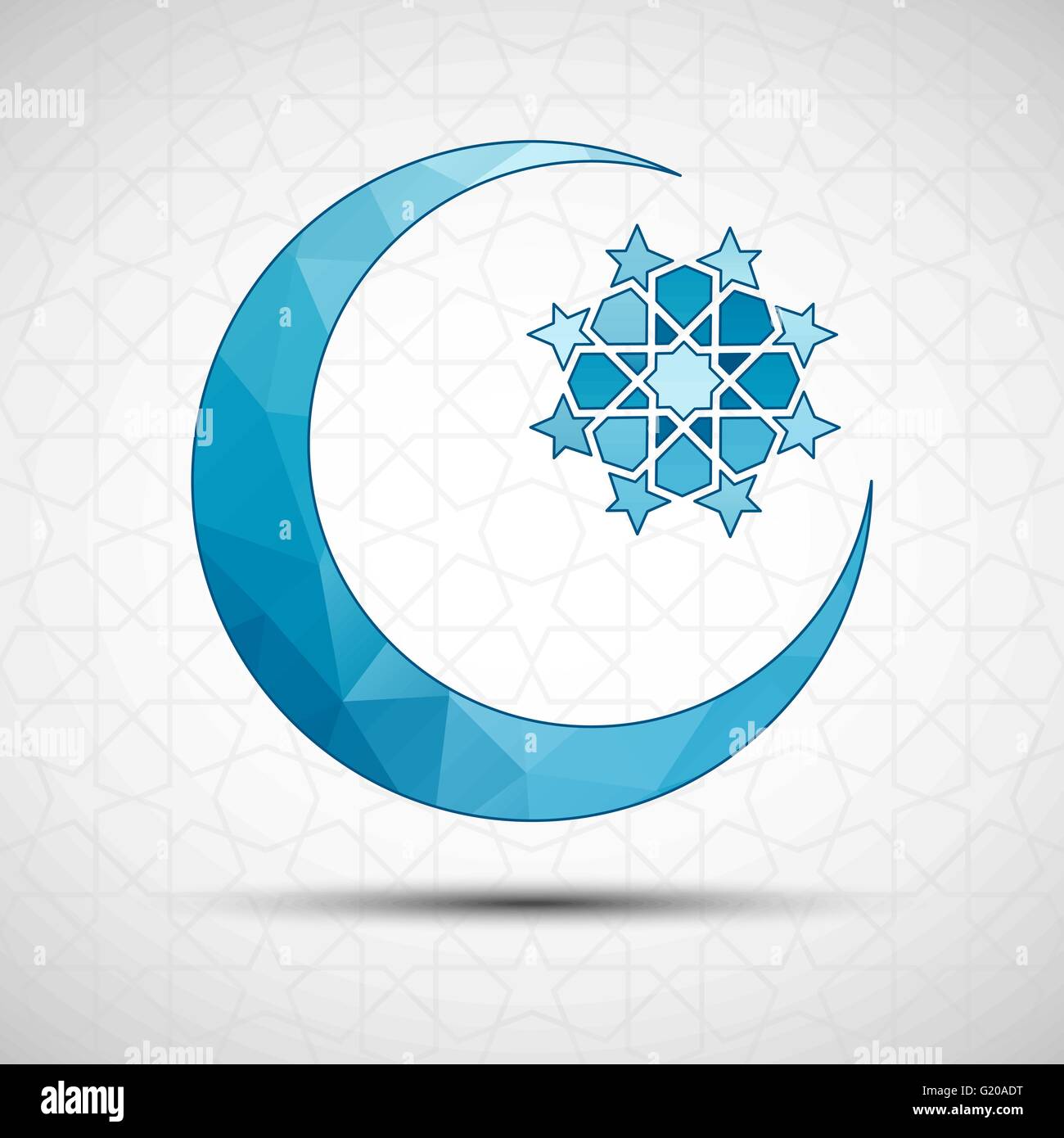 Illustrazione Vettoriale di Eid Mubarak greeting card design Islamico con sfondo decorativo. Luna crescente e stella Illustrazione Vettoriale