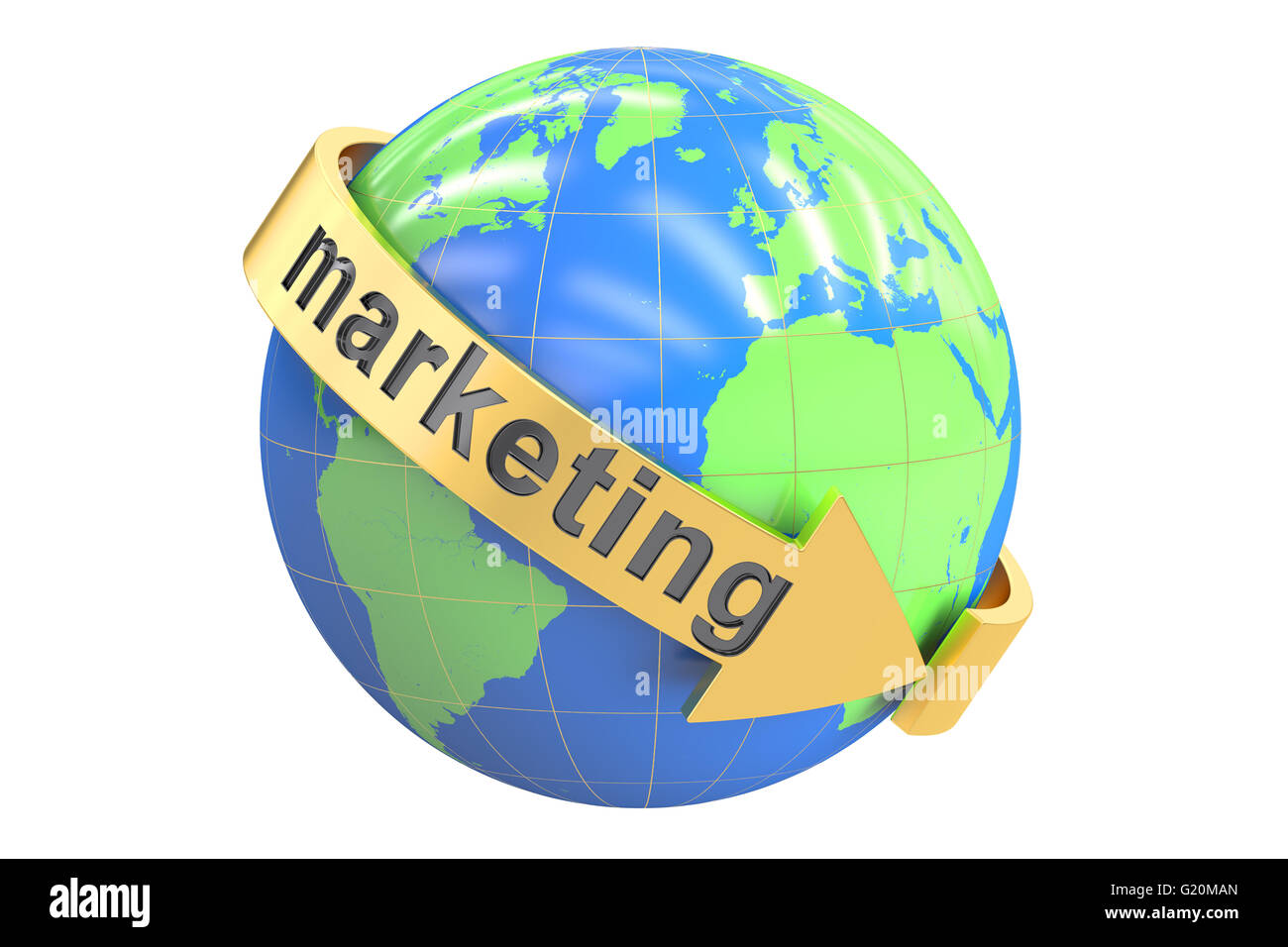 Global Marketing concept 3D rendering isolati su sfondo bianco Foto Stock