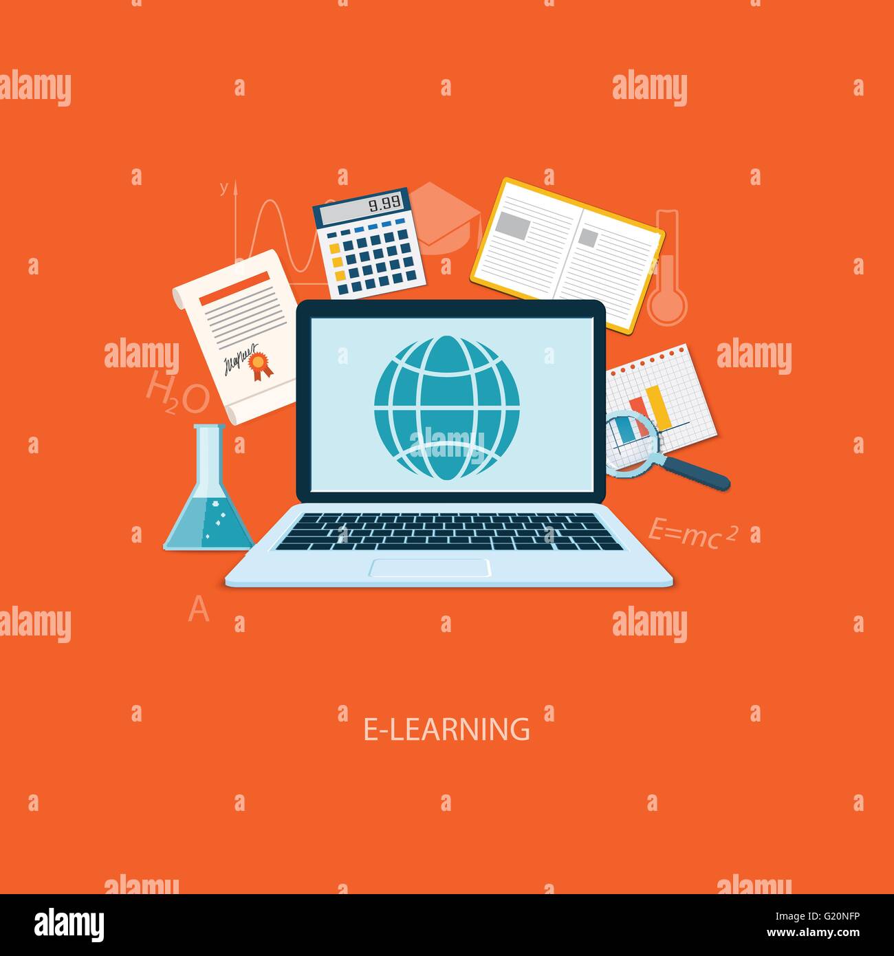 Design piatto moderno vettore illustrazione concetto di istruzione, esercitazioni di apprendimento con i laptop - eps10 Illustrazione Vettoriale