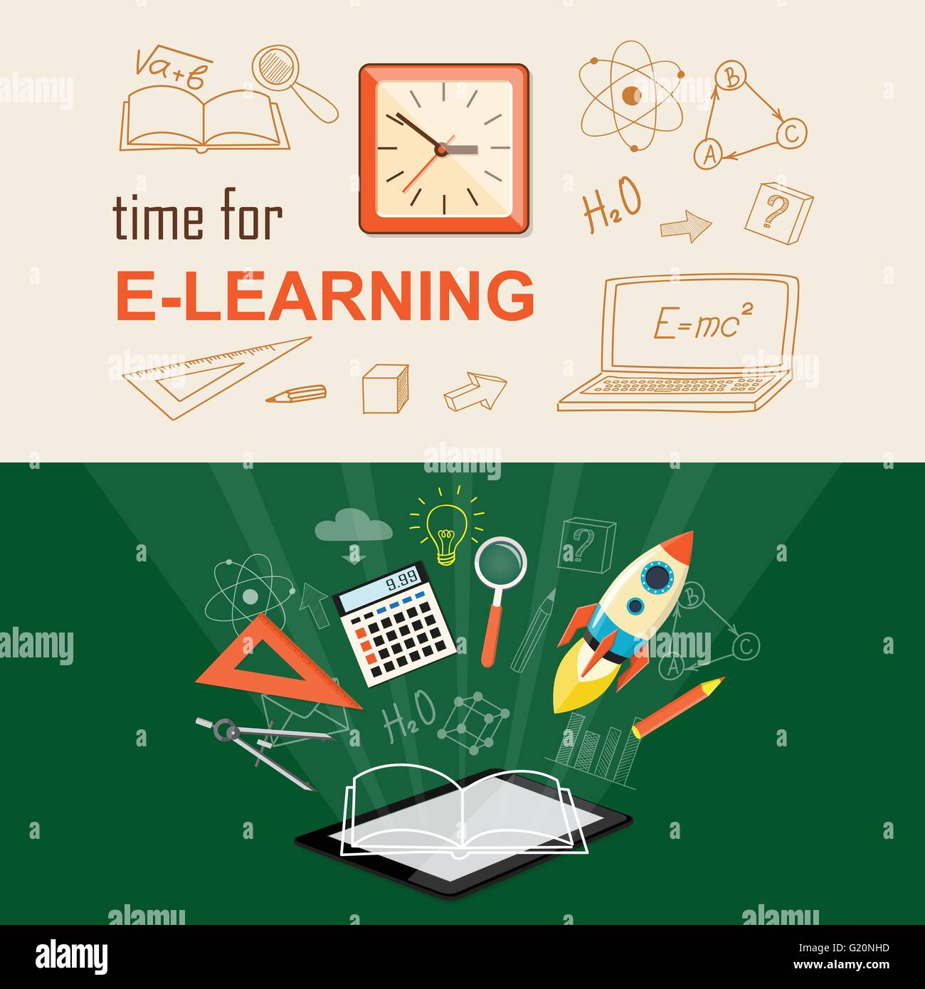 Design piatto moderno vettore illustrazione set di concetto per la scuola superiore, università, educazione on line, e-learning, business s Illustrazione Vettoriale