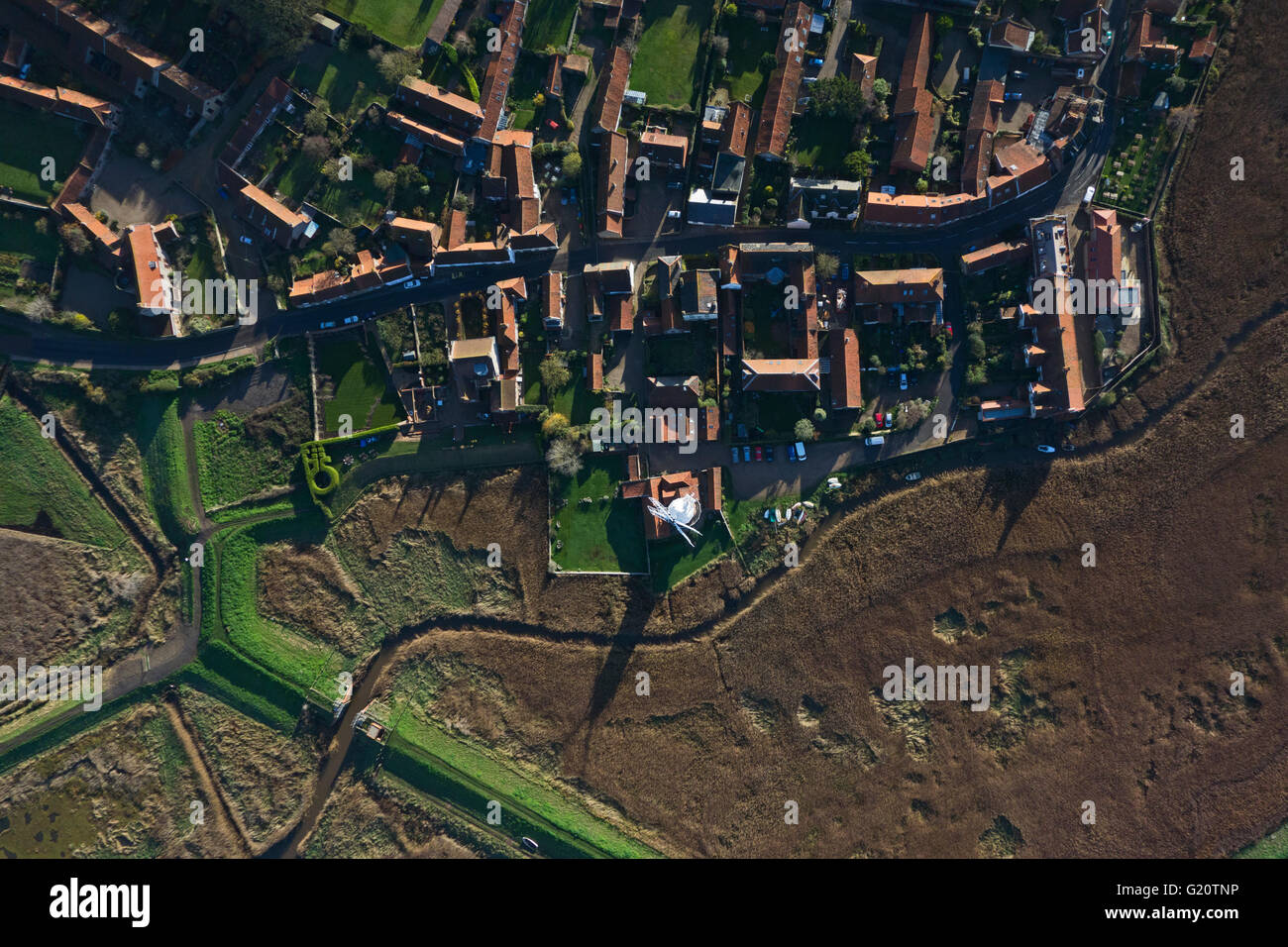Vista aerea del villaggio Cley North Norfolk Foto Stock