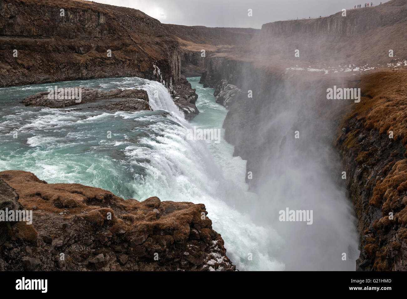 La cascata di Gullfoss, attrazioni turistiche, Golden Circle Route Route, Islanda Foto Stock