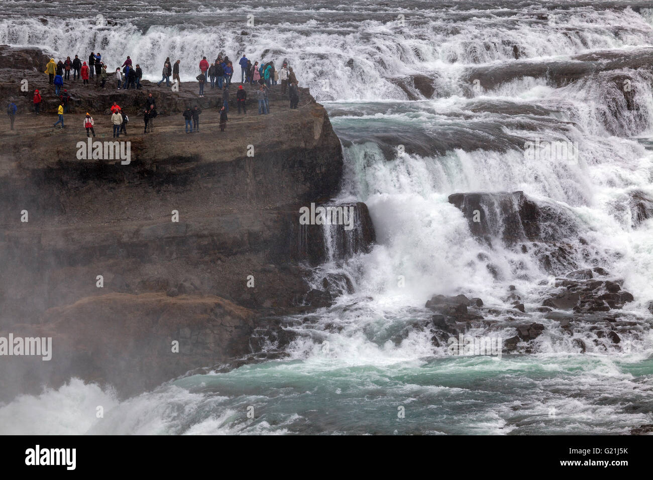 La cascata di Gullfoss, attrazioni turistiche, Golden Circle Route, Islanda Foto Stock