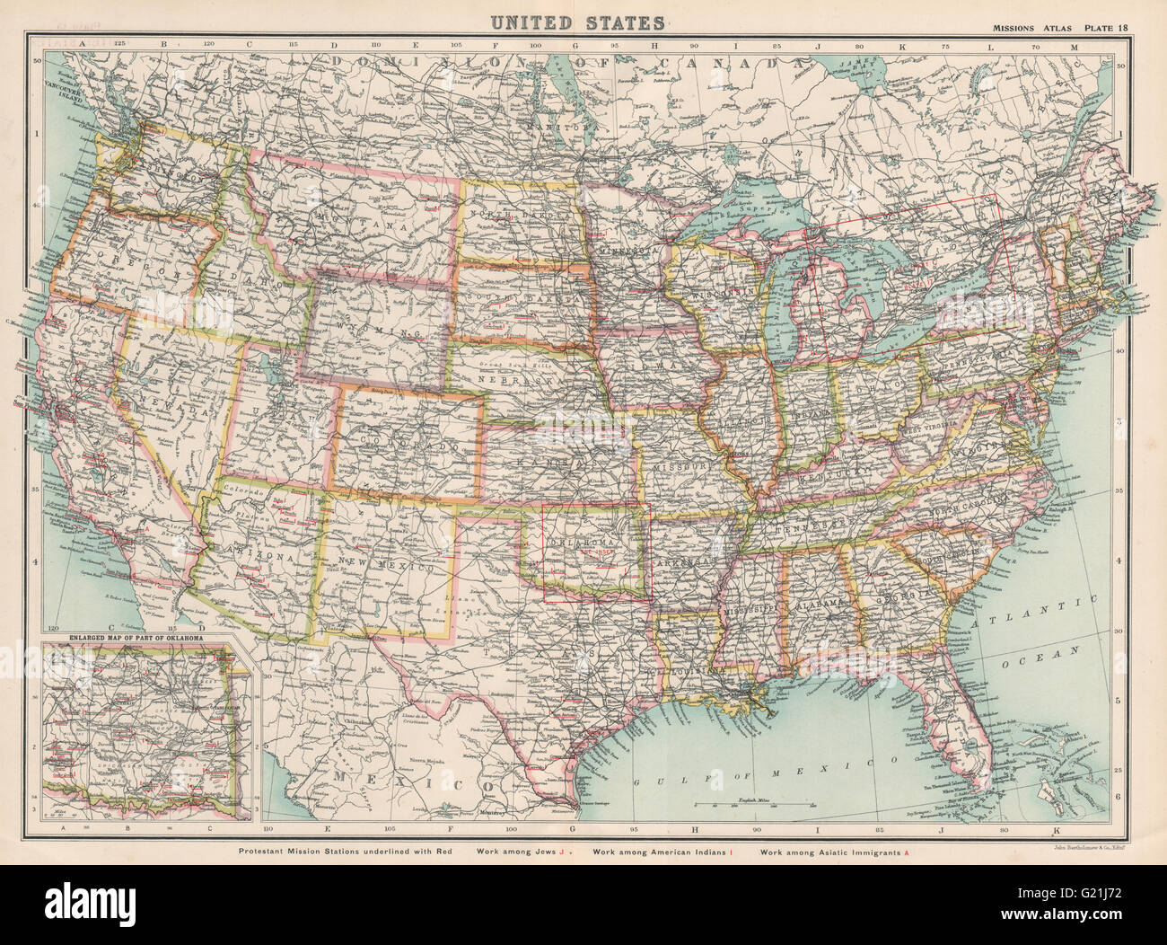 Stati Uniti missionario protestante di lavoro w/ Nativi Americani ebrei Asian 1911 mappa Foto Stock