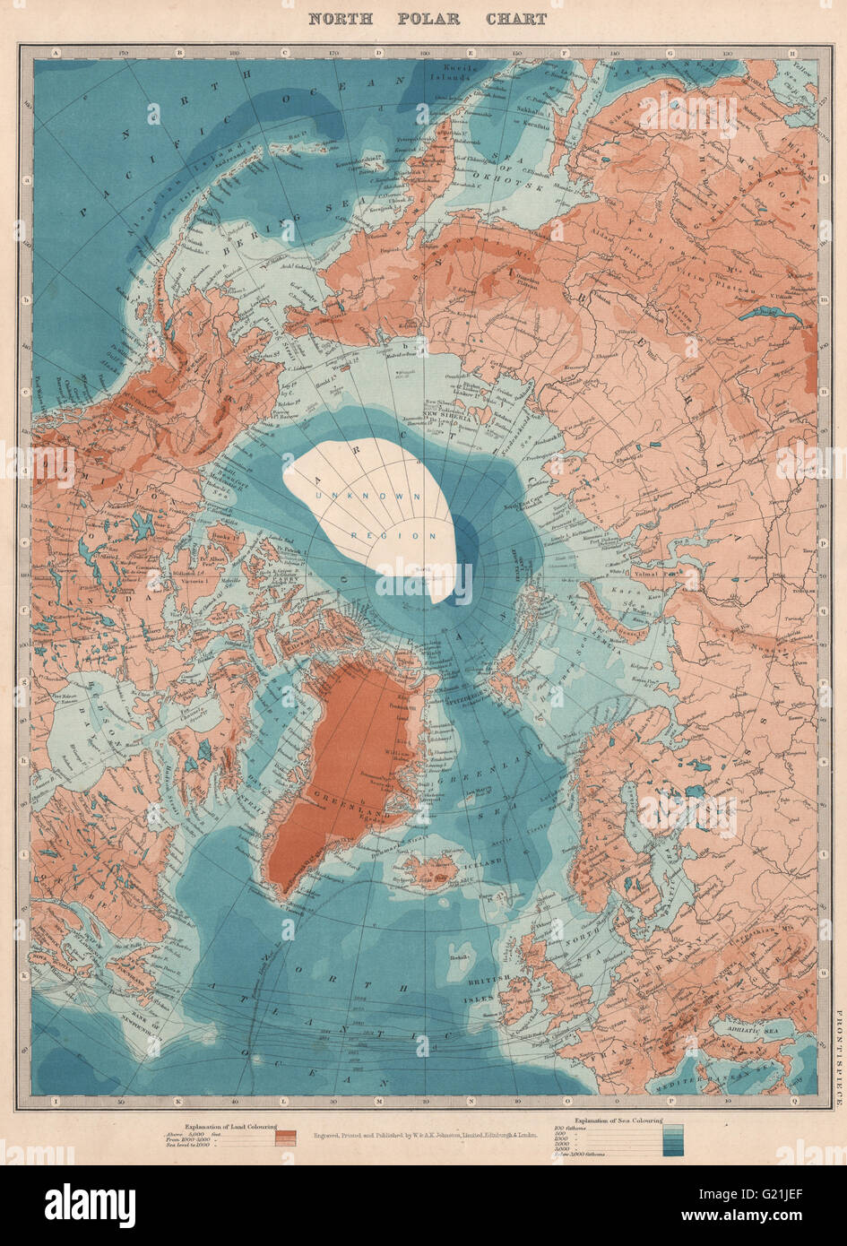 Artico. Spettacolo del Peary affermano di aver raggiunto il Polo Nord. JOHNSTON, 1912 mappa vecchia Foto Stock