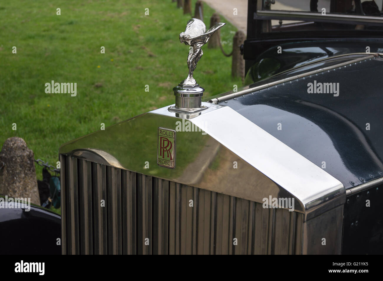 'Flying Lady' mascotte su un 1929 Rolls Royce modello 20 di proprietà di Copped Hall fiducia visto in South Woodford, Londra, Inghilterra Foto Stock