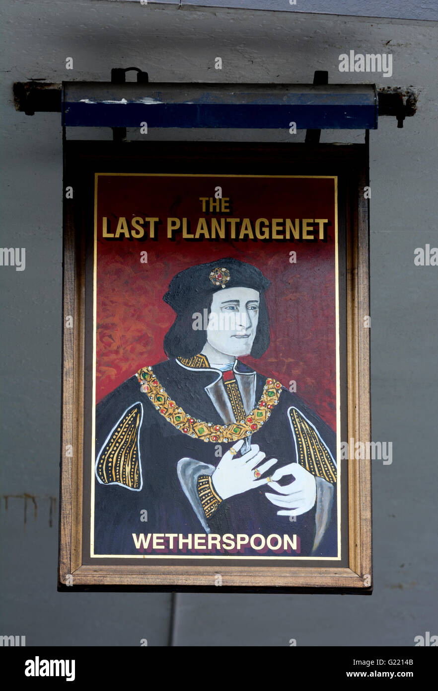L'ultimo Plantagenet pub segno, Leicester, Regno Unito Foto Stock