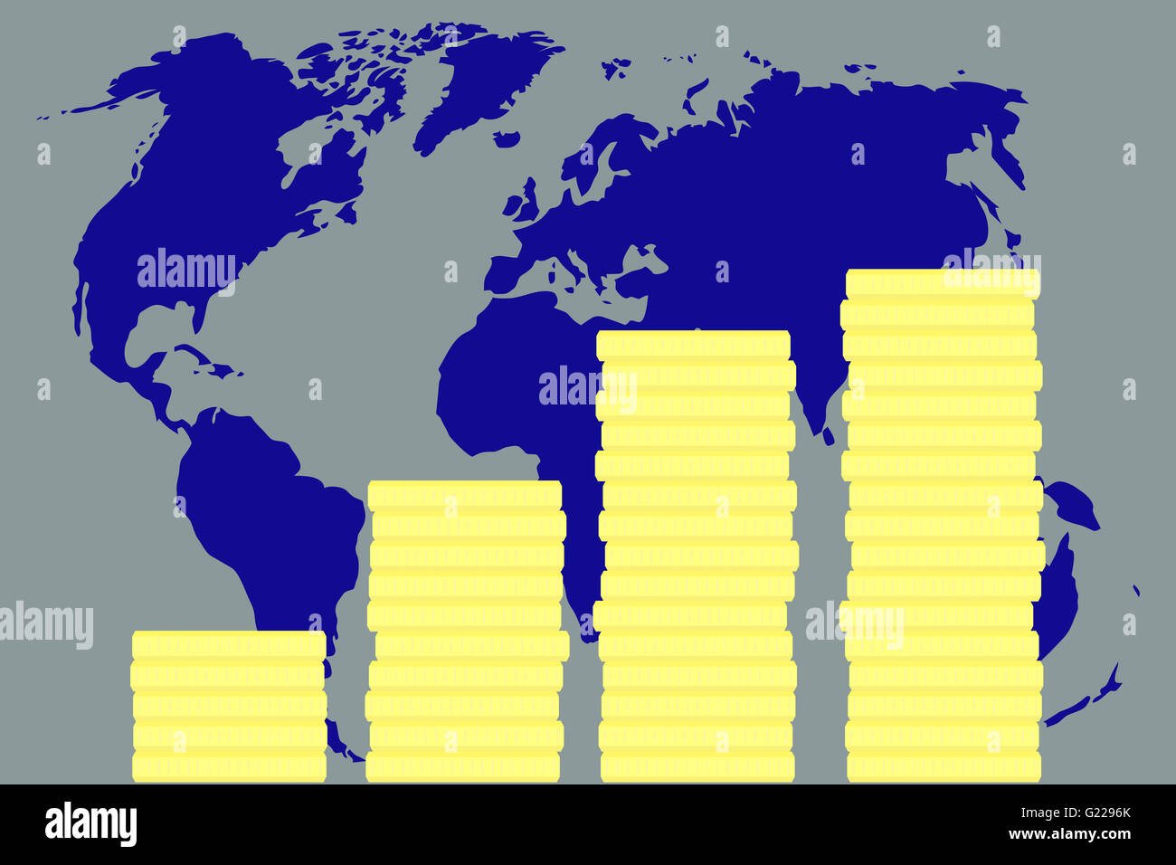 Finanziaria globale di crescita del debito. Finanza aziendale money world, mappa del mercato globale, la crescita degli investimenti in stock. Vector design piatto il Foto Stock