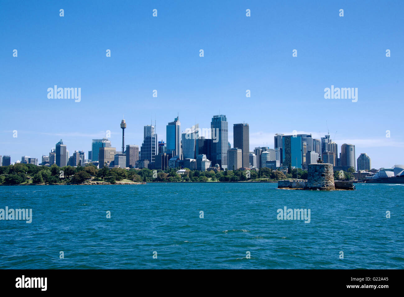 Skyline della città e Fort Denison Porto di Sydney Sydney NSW Australia Foto Stock
