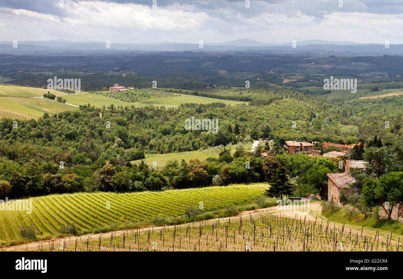 Toscana paesaggio come vista dal castello di Brolio, Chianti Foto Stock