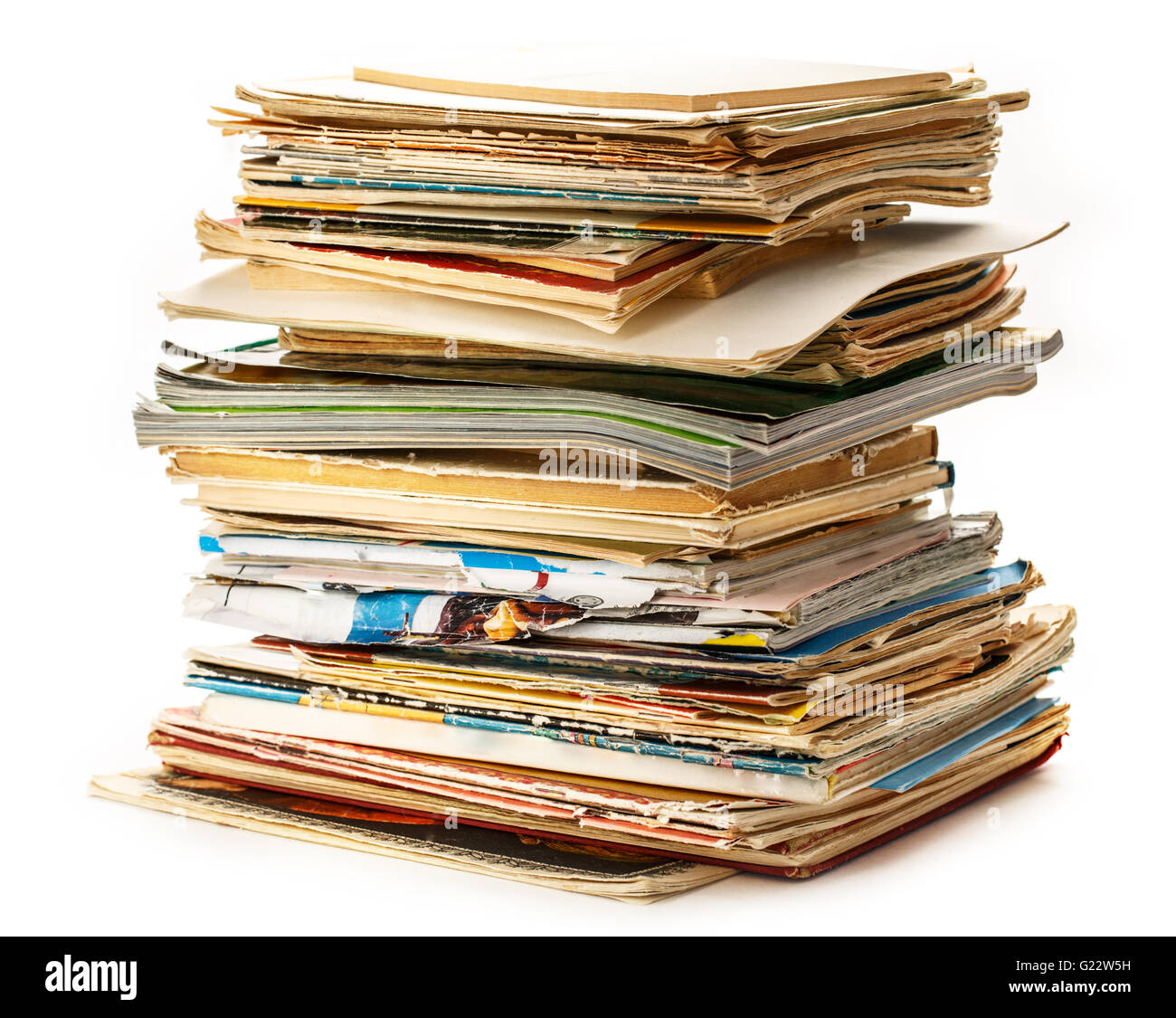 Pila di vecchi libri e riviste closeup Foto Stock