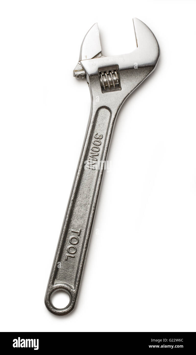 Chiave metallico sullo sfondo bianco closeup Foto Stock