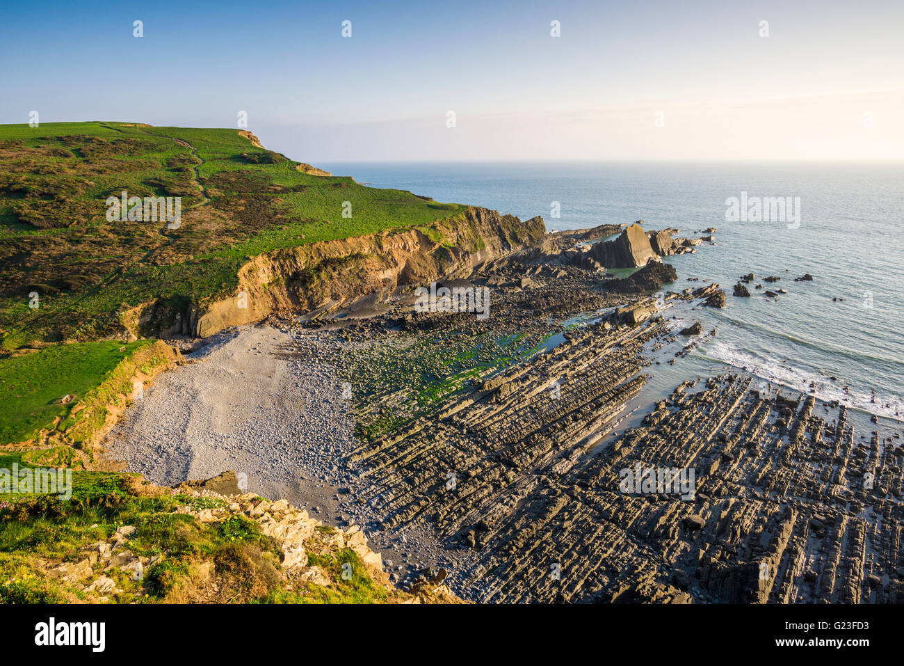 Spiaggia Blegberry sulla North Devon Coast vicino Hartland, Inghilterra. Foto Stock