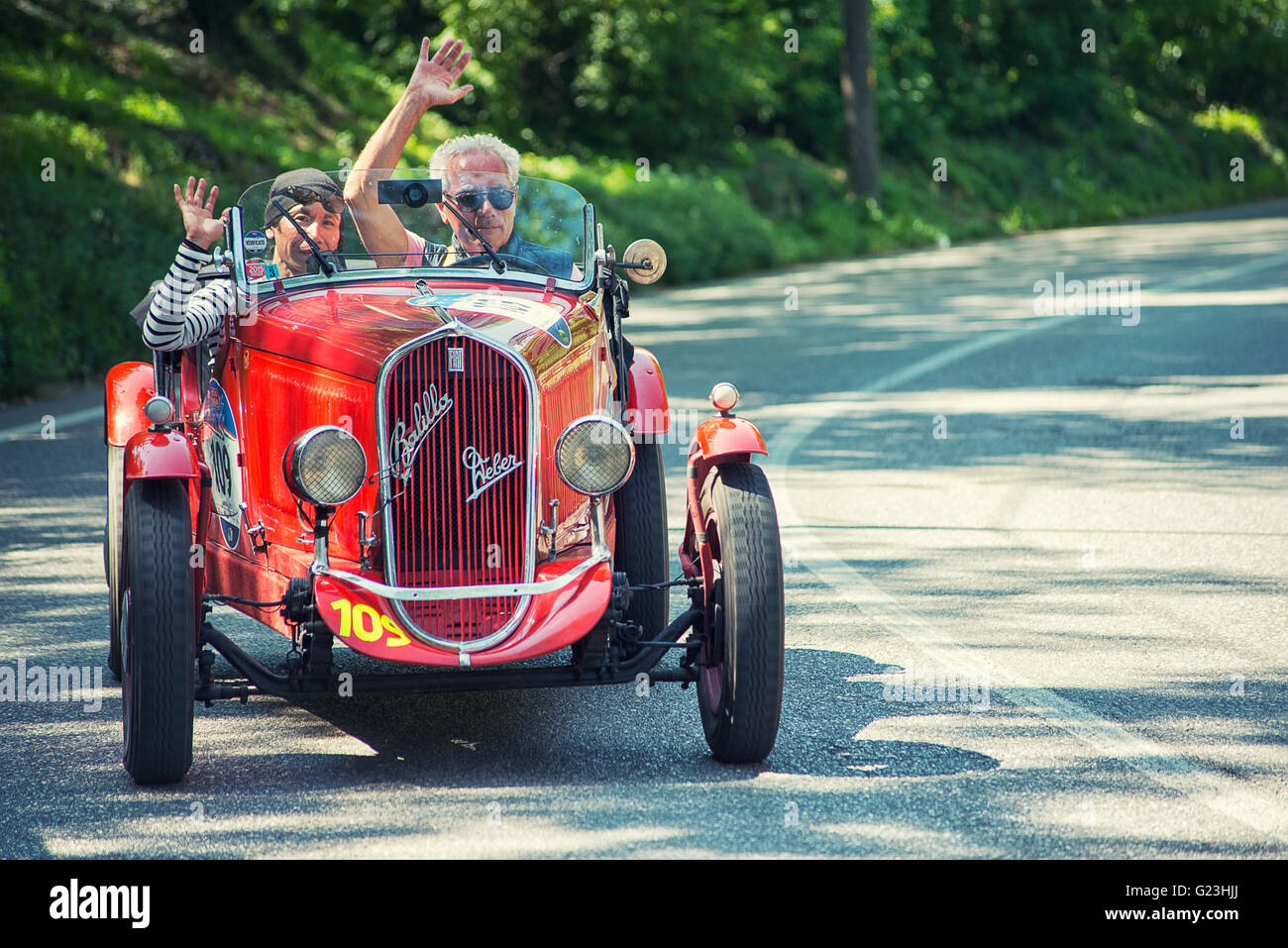 Fiat Balilla Sport nel 1000 Miglia 2016 annata storica corsa in auto Foto Stock