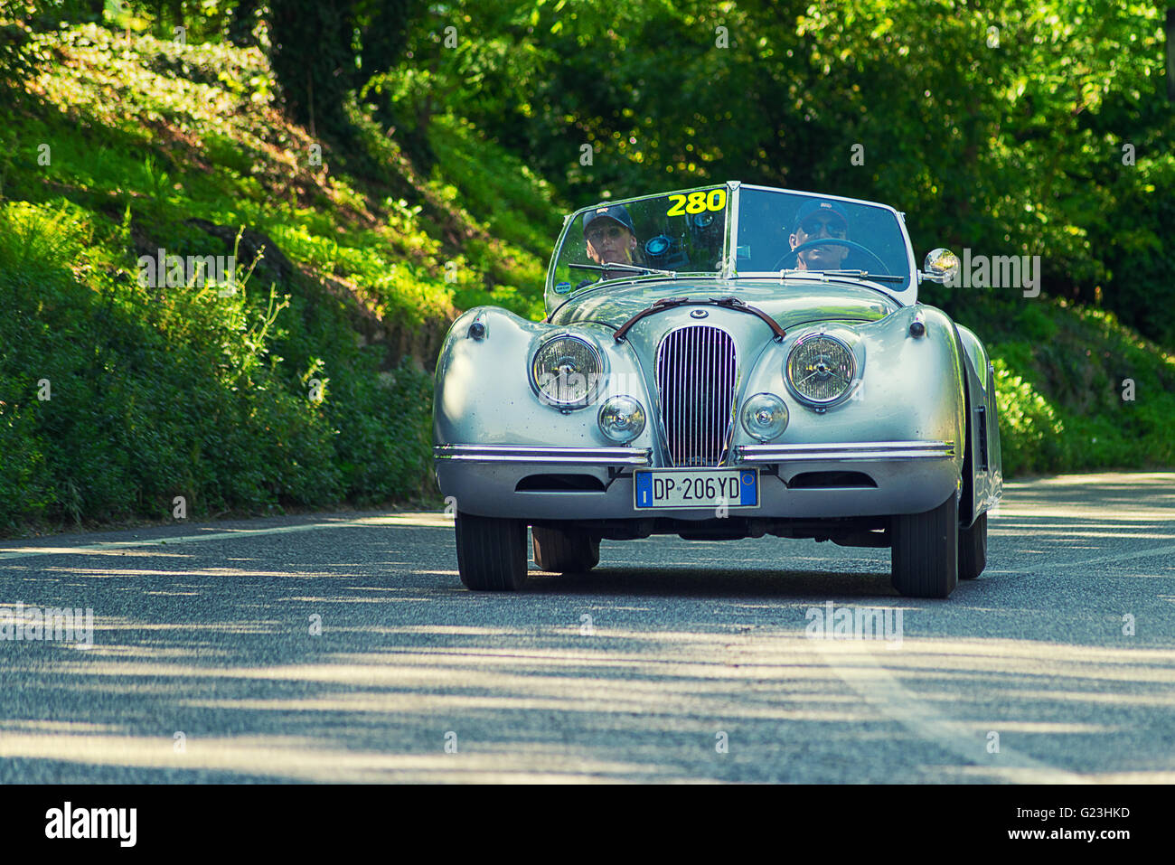 Jaguar Roadster auto d'epoca a 1000 Miglia 2016 gara storica Foto Stock