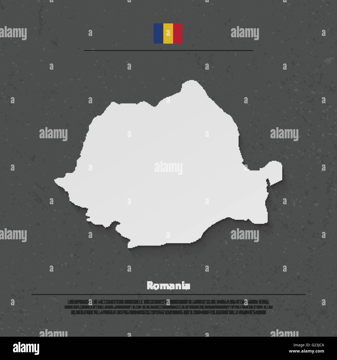 Mappa di Romania e bandiera ufficiale icone su sfondo grunge. vettore politico Rumeno Mappa 3d'illustrazione. Stato europeo geogra Illustrazione Vettoriale