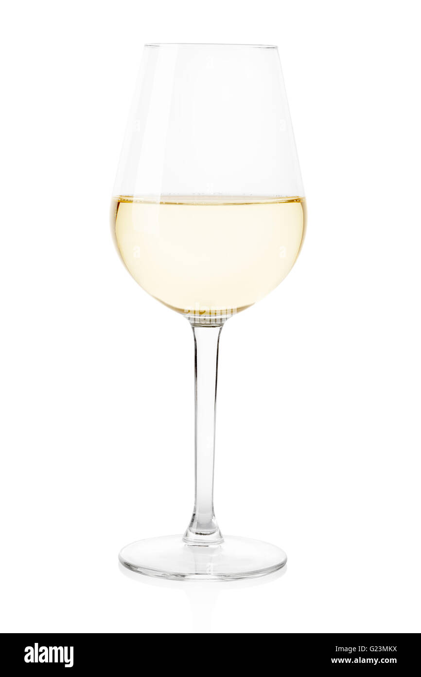 Vino bianco in vetro bianco, tracciato di ritaglio Foto Stock