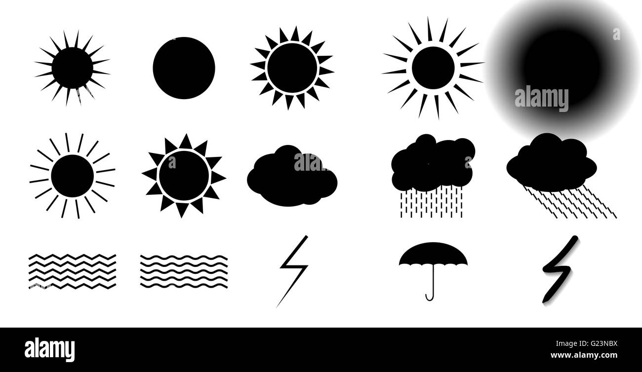Set di simboli: il sole, le nuvole, temporale, ombrello. Vector illu Illustrazione Vettoriale