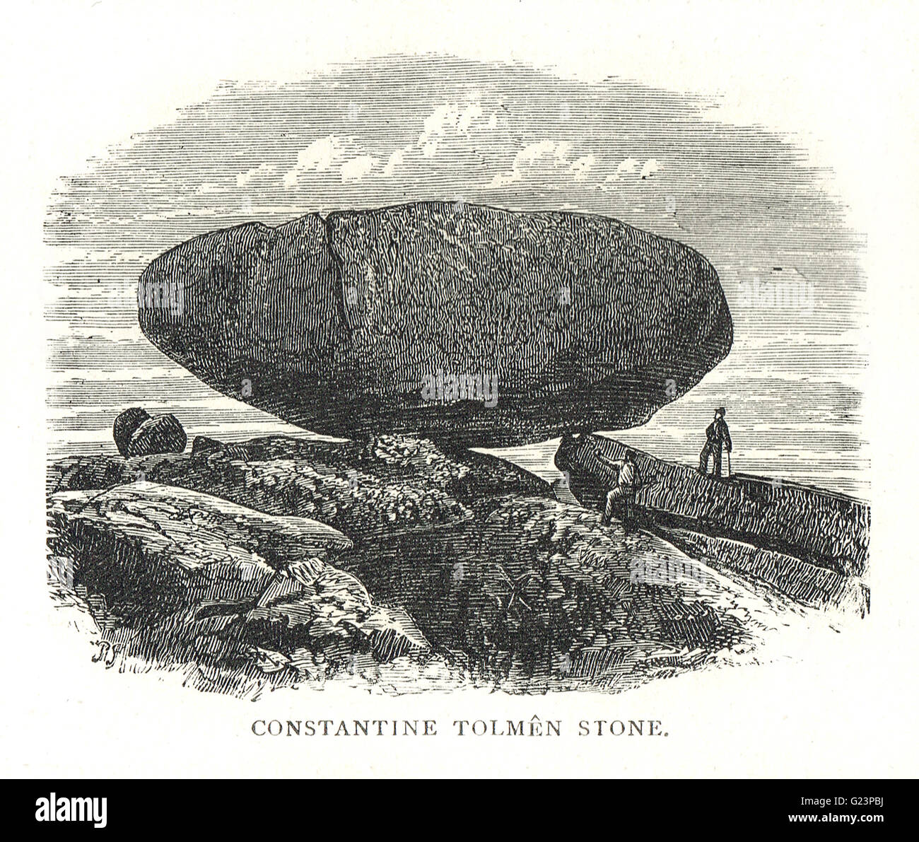 Tolmen Pietra, Costantino, Cornwall, Inghilterra (naturale antica formazione ormai distrutto) Foto Stock