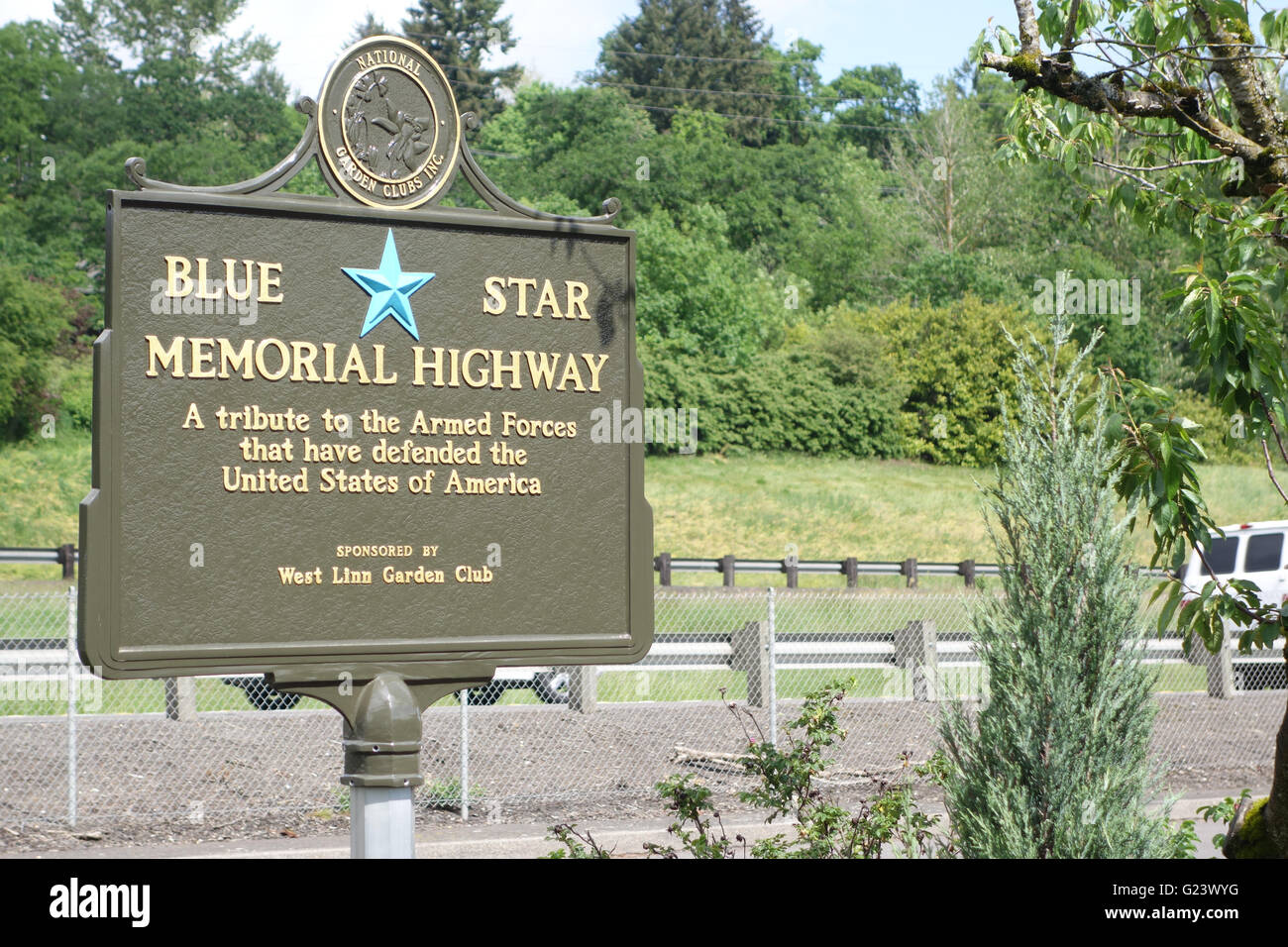 Blue star memorial highway sign Foto Stock