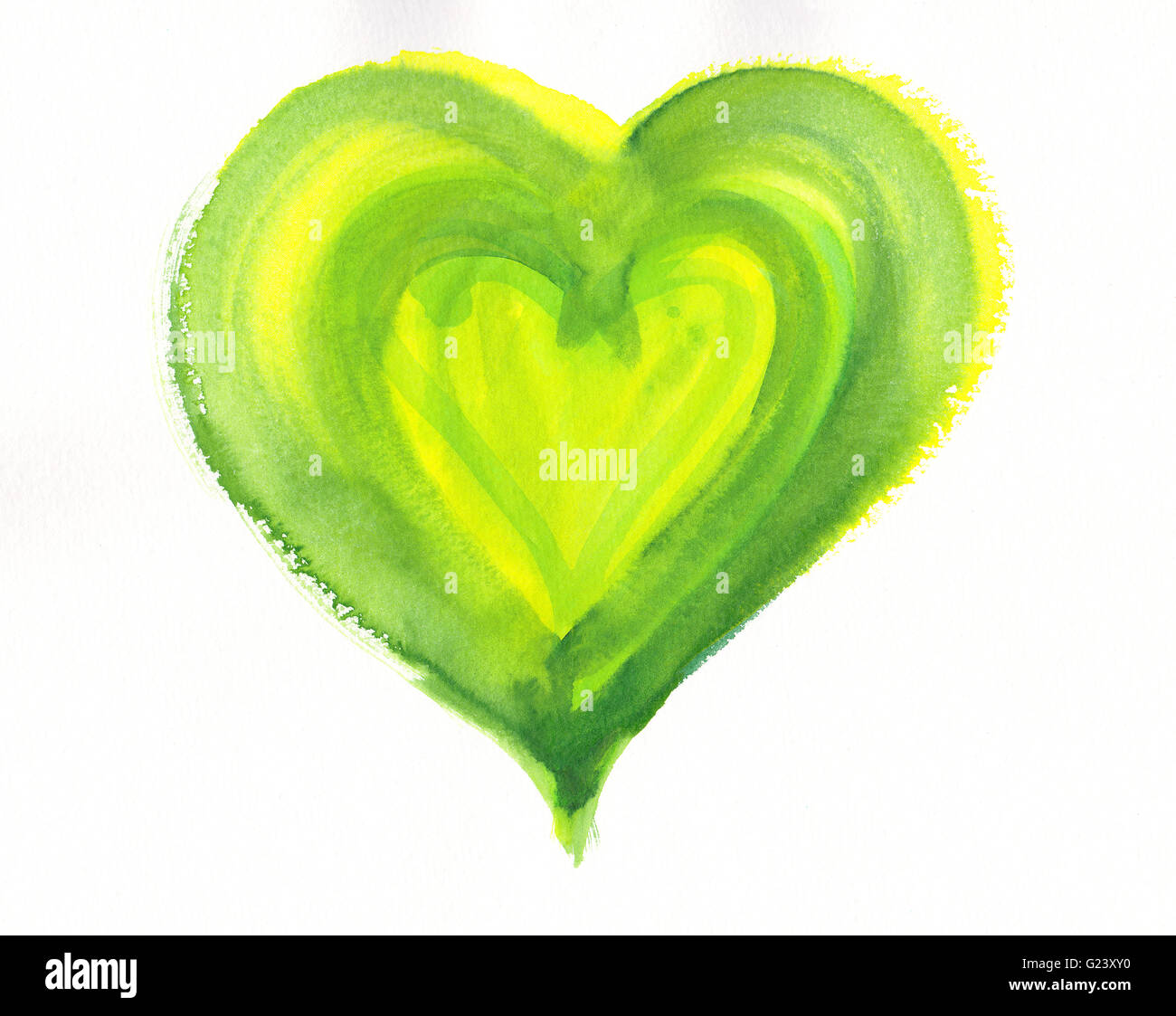 Il giallo e il verde cuore pittura ad acquerello Foto Stock