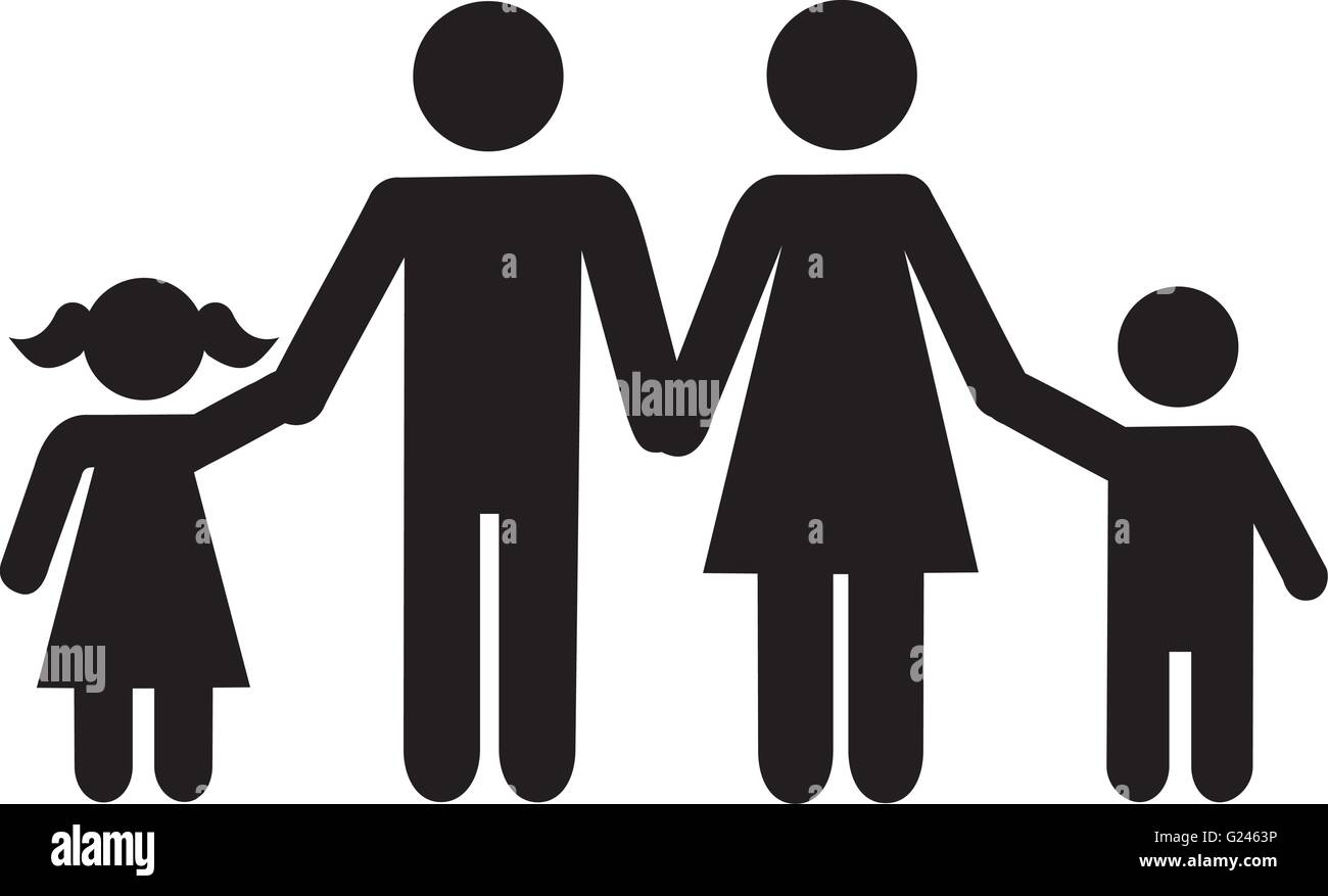 Icona della famiglia i genitori con bambini figlio e figlia Illustrazione Vettoriale