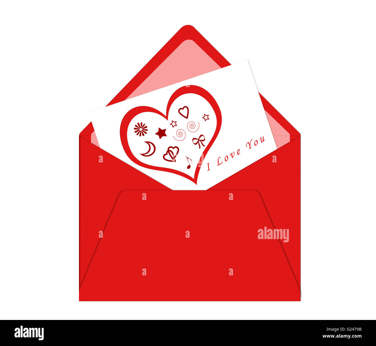 Cartolina con busta rossa e il cuore Foto Stock