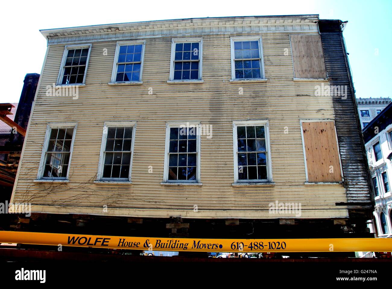 New York City: Movimento Alexander Hamilton il 1802 home "La Grange" dal convento Avenue a nelle vicinanze della Basilica di San Nicola Park Foto Stock