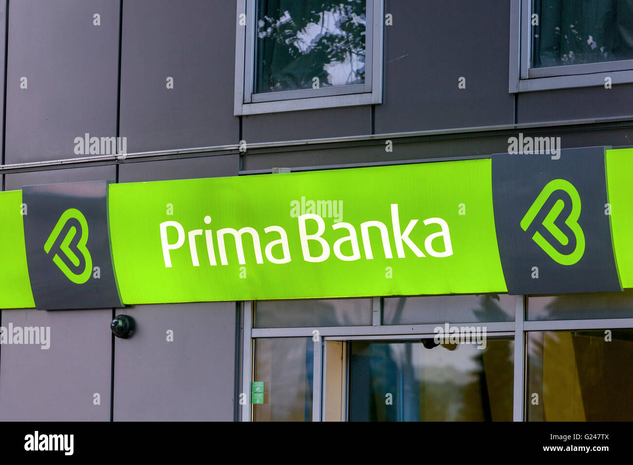Prima Banka segno, Slovacchia, Europa Foto Stock