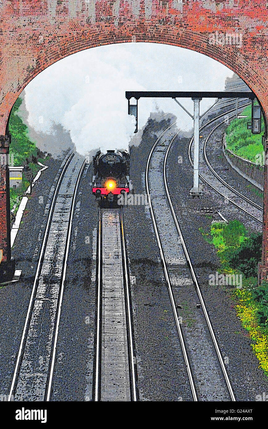 1940s British Rail tipo Poster immagine del Flying Scotsman appannare la lettura stretto verso Twyford, Thames Valley, Foto Stock