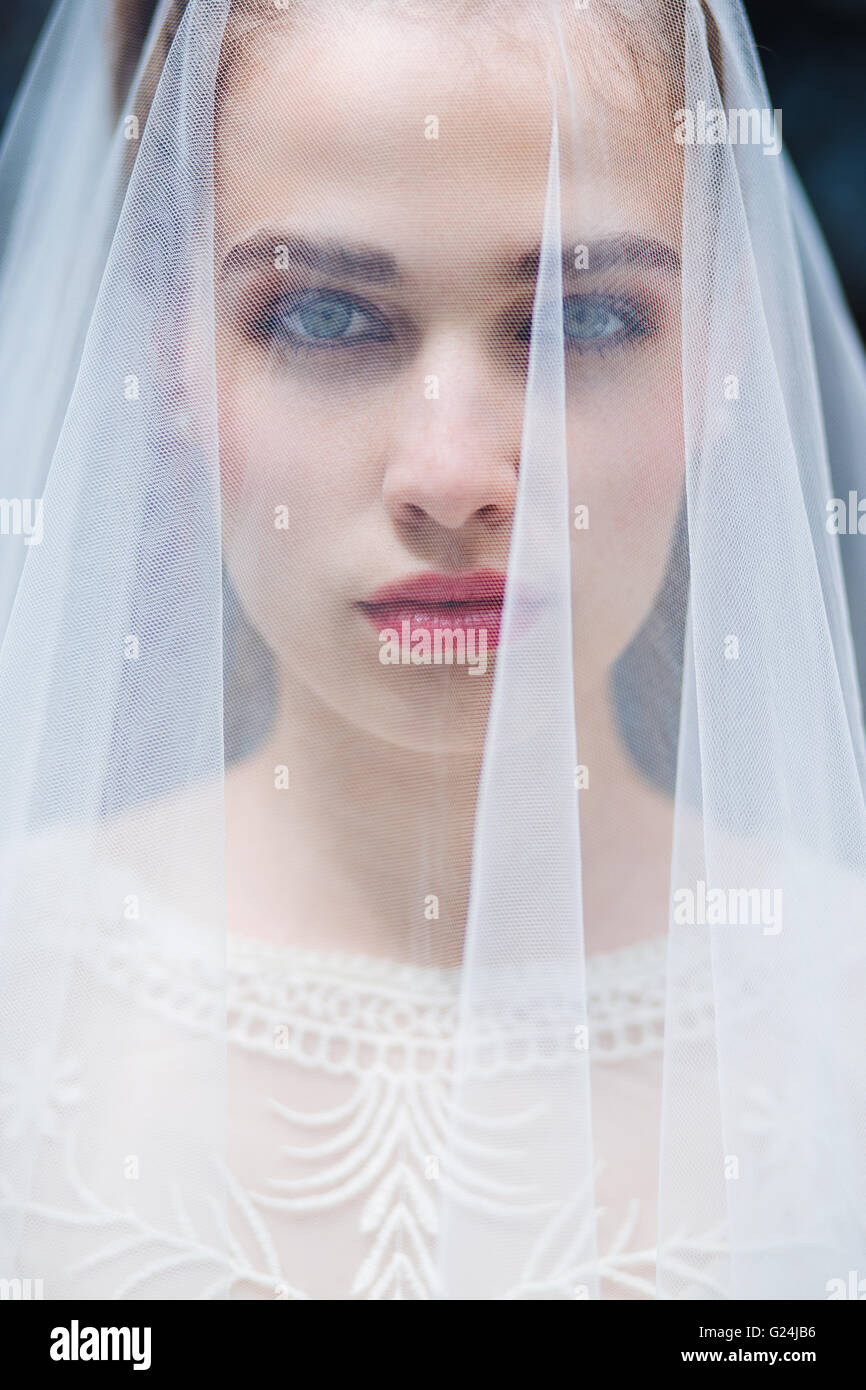 Ritratto di una bella sposa indossa velo Foto Stock