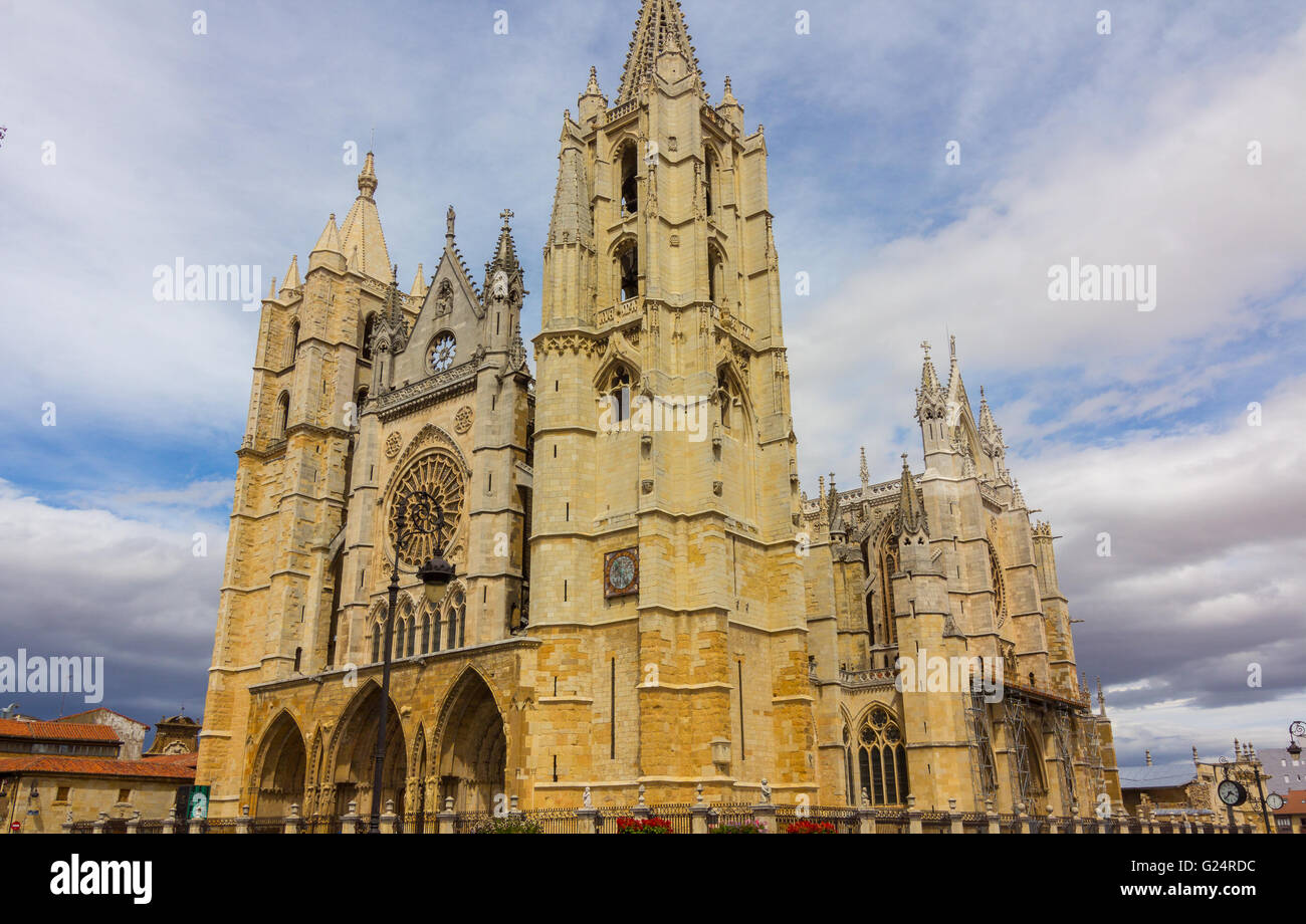 Famosa Cattedrale di Leon in Spagna Foto Stock
